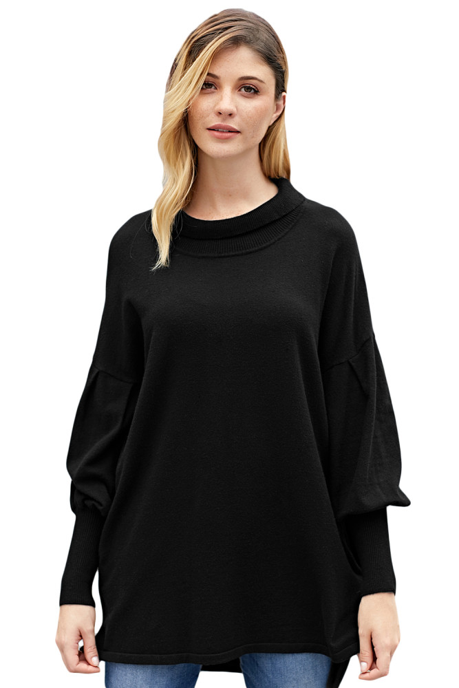 Black Slope Side Snuggles Tunic Sweater