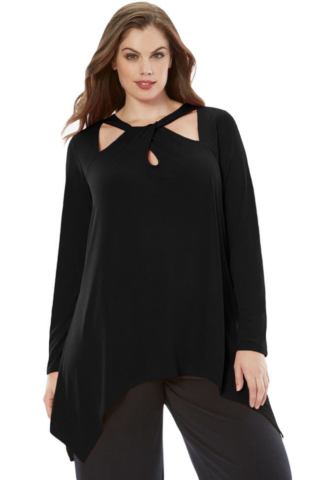 Black Plus Size Cutout Swing Tunic Top