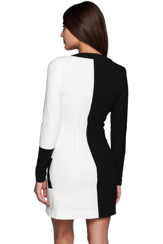 Black White Color Block Faux Wrap Mini Dress