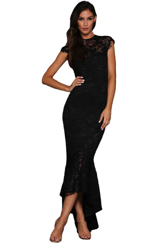 Black Lace Overlay Embroidered Mermaid Dress