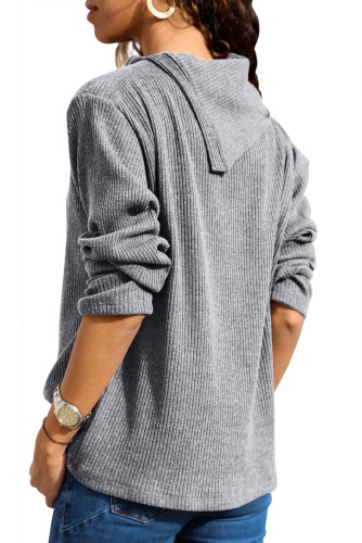 Gray Asymmetric Cowl Neck Ribbed Knit Top