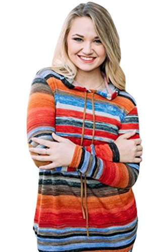 Colorful Striped Drawstring Hoodie