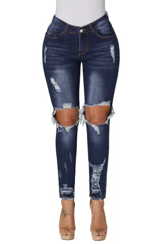 Dark Blue Destroyed Skinny Jeans