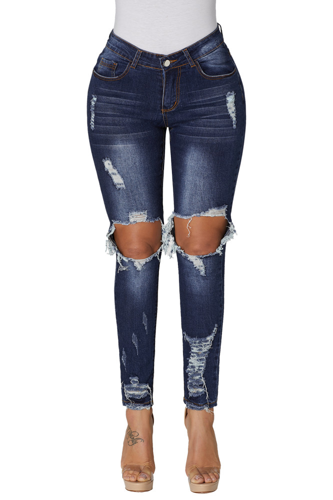 Dark Blue Destroyed Skinny Jeans
