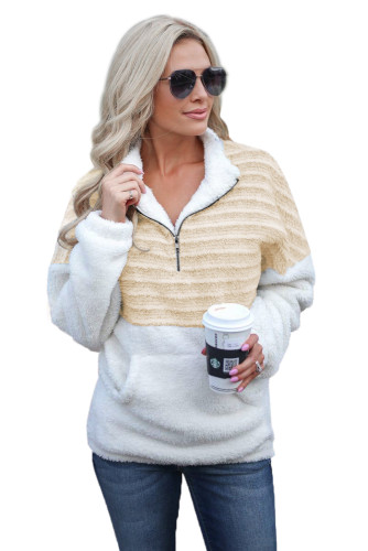 Apricot Fuzzy Striped Furry Sweatshirt