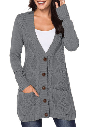 Dark Gray Front Pocket and Buttons Closure Cardigan