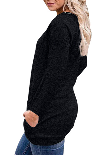 Triple Button Detail Black Heather Sweatshirt