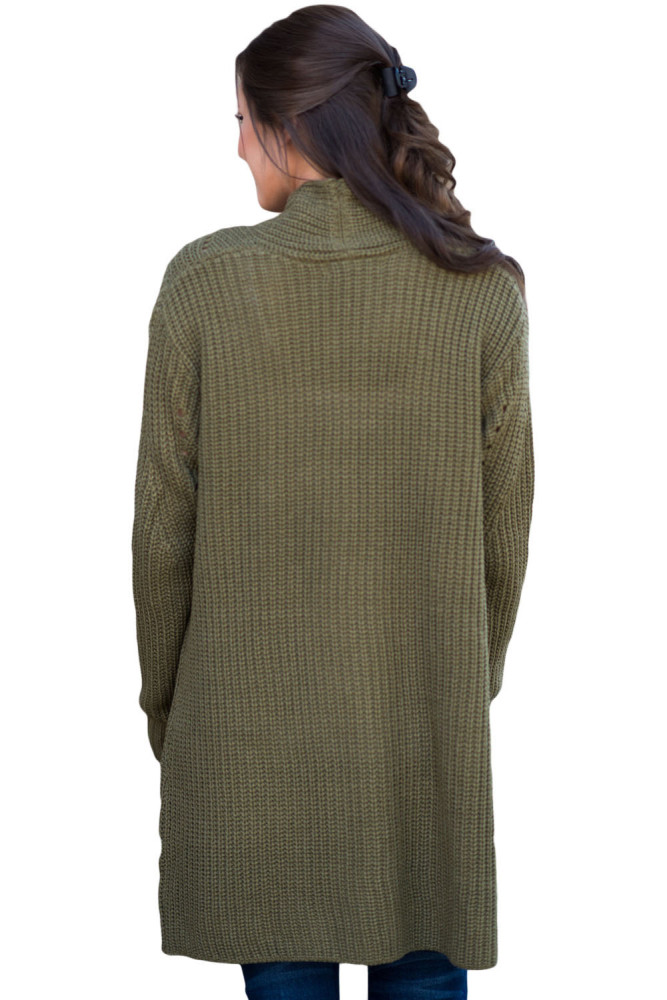 Army Green Open Front Women Cardigan with Pockets