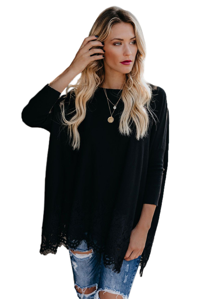 Black Waldorf Lace Contrast Sweater