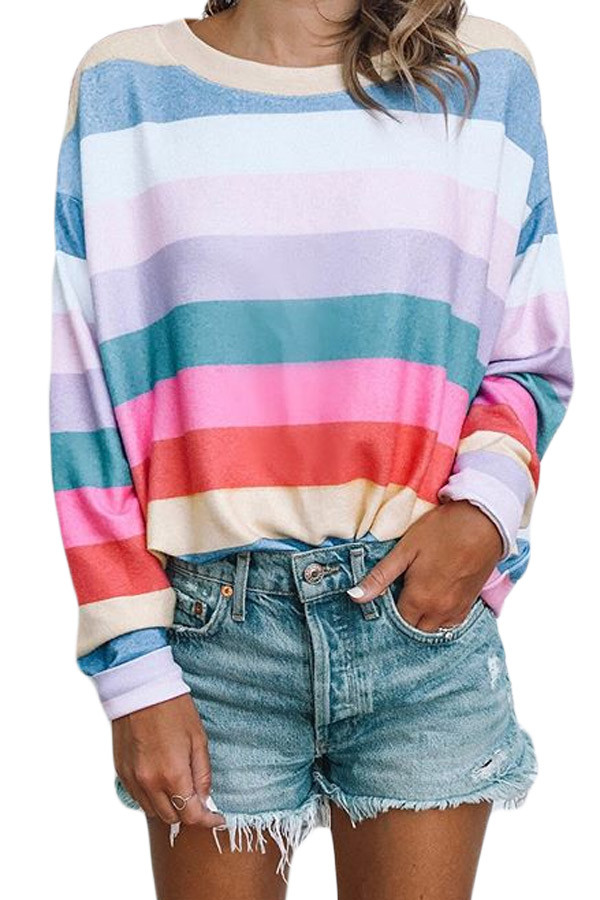 Rainbow Striped Pullover Sweatshirt