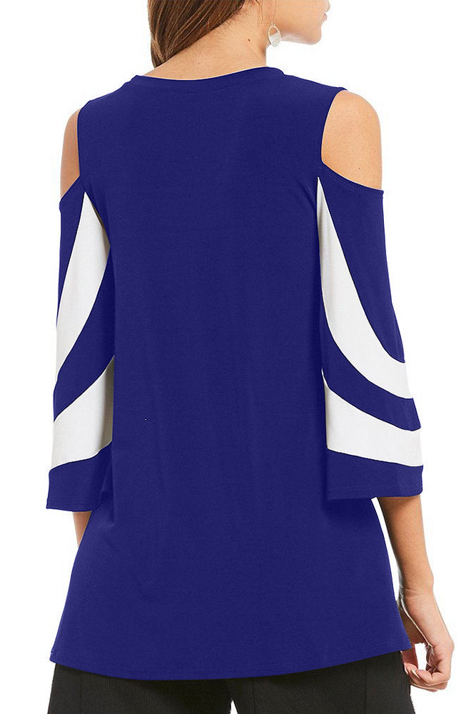 Navy Blue Platter Colorblock Bell Sleeve Plus Size Tunic Top