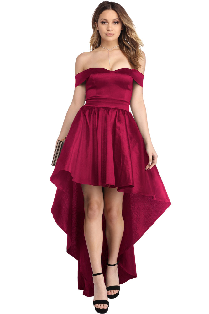 Red Off Shoulder Party Taffeta Gown