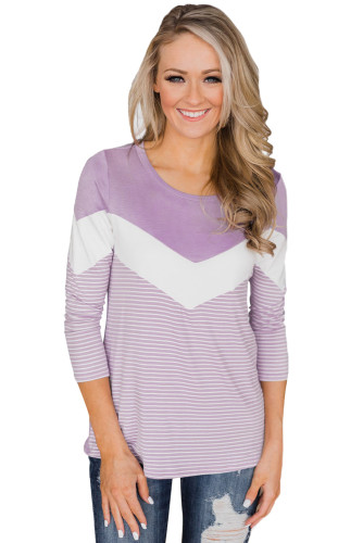 Lilac White Striped and Chevron Colorblock Top