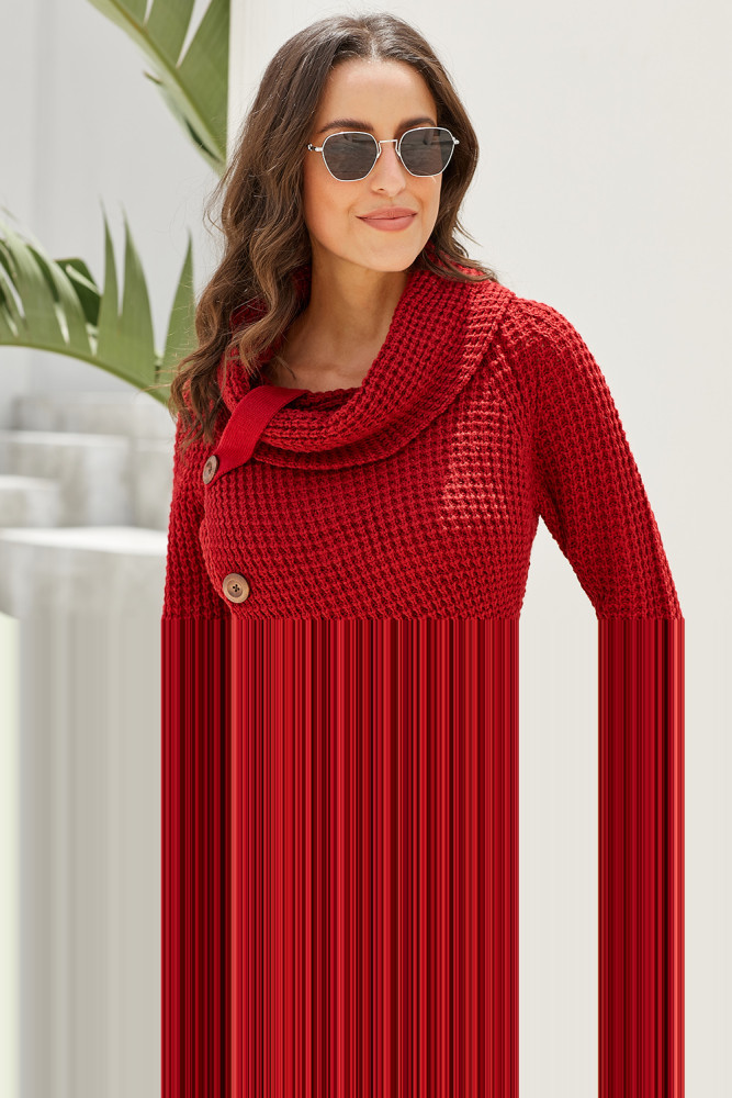 Burgundy Buttoned Wrap Turtleneck Sweater