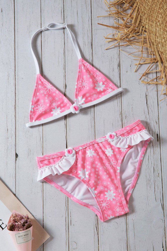 Pink Floral Halter Bathing Suit for Girls