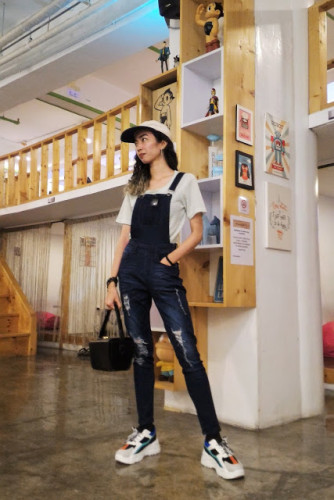 Dark Blue Wash Distressed Jeans Overalls