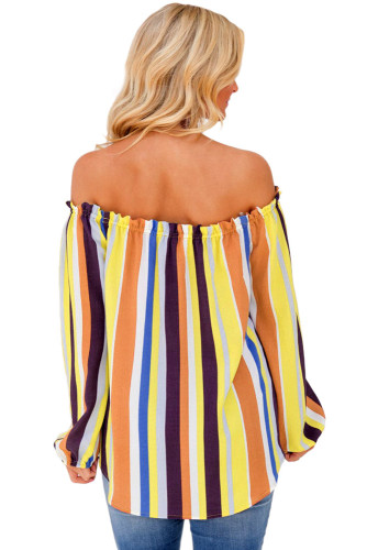 Yellow Multicolor Striped Off Shoulder Blouse