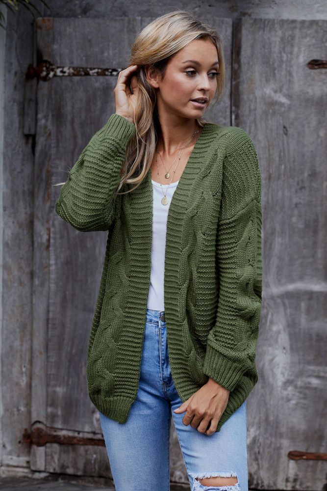 Green Chunky Wide Long Sleeve Knit Cardigan