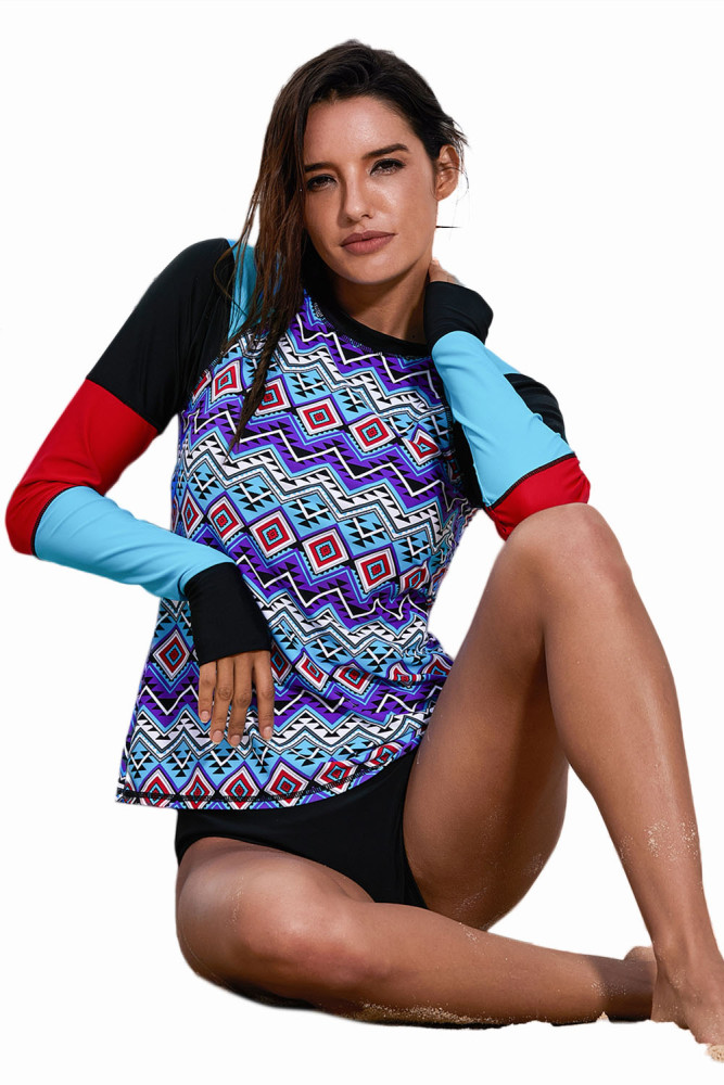 Chic Geometry Coloblock Long Sleeve Rashguard