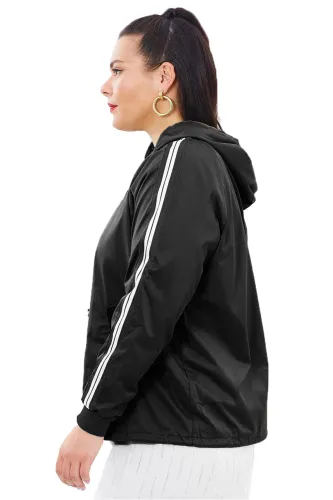 Black Striped Sleeve Hooded Parker Jacket