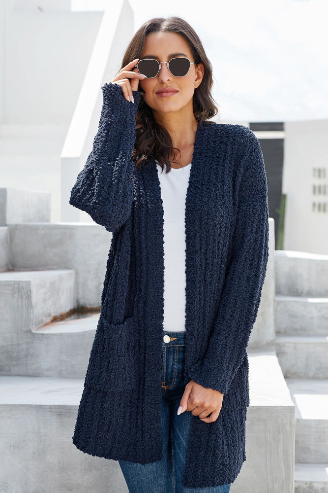 Teal Blue Pebble Beach Textured Cardigan