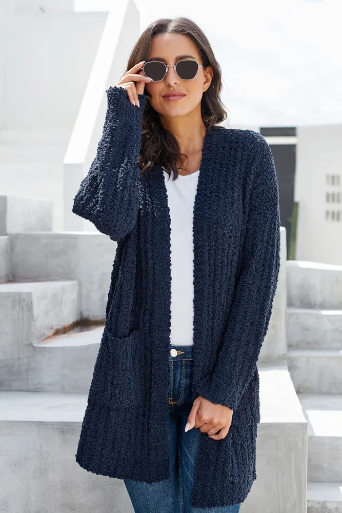 Teal Blue Pebble Beach Textured Cardigan
