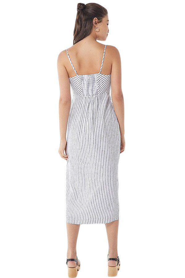 Striped Button-down Linen Midi Dress