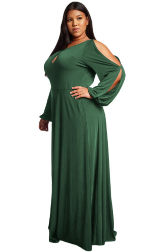 Army Green Split Long Sleeve Plus Size Maxi Dress