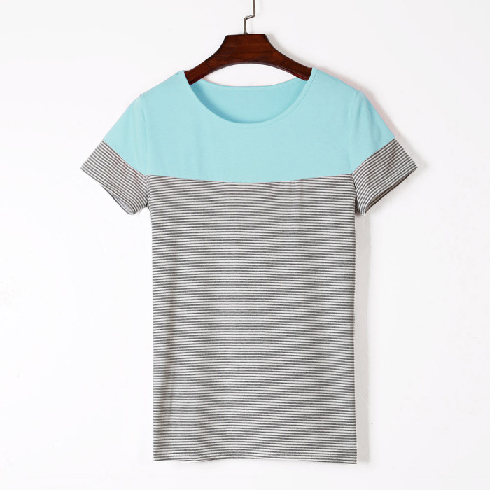 Green Color Block Striped Short Sleeve T-shirt