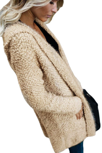 Apricot Fluffy Hooded Open Front Cardigan
