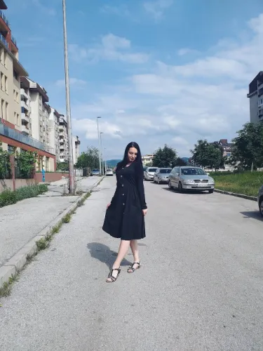 Black Casual Button Down Long Sleeve Swing Dress