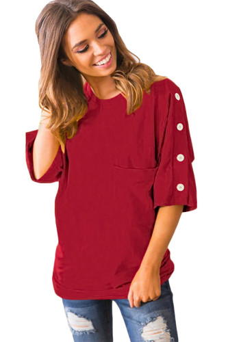 Wine Button up Shift Top with Pocket