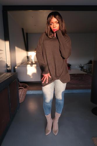 Black Knot Hem Detail Cowl Neck Top