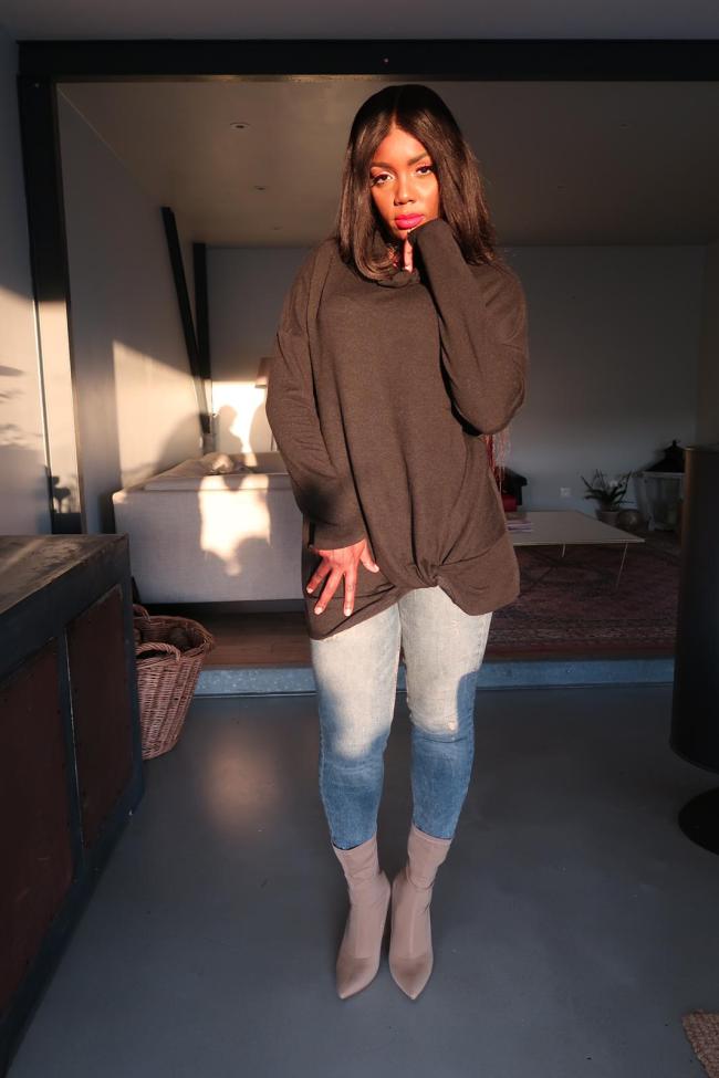 Black Knot Hem Detail Cowl Neck Top