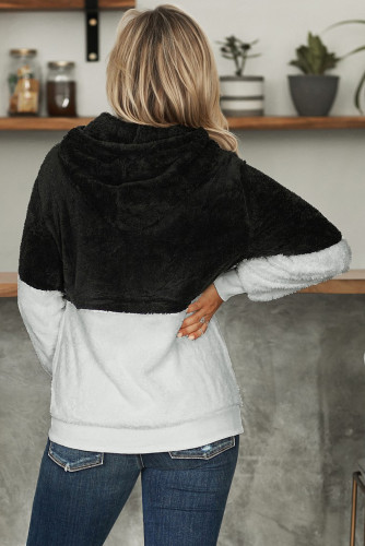 Black White Colorblock Furry Hoodie