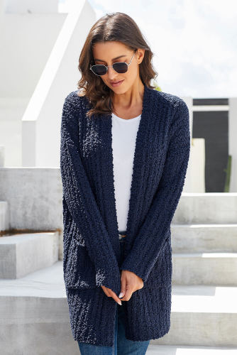 Teal Blue Pebble Beach Textured Cardigan