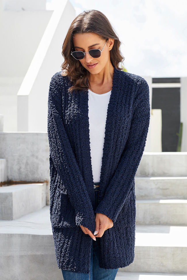 Teal Blue Pebble Beach Textured Cardigan