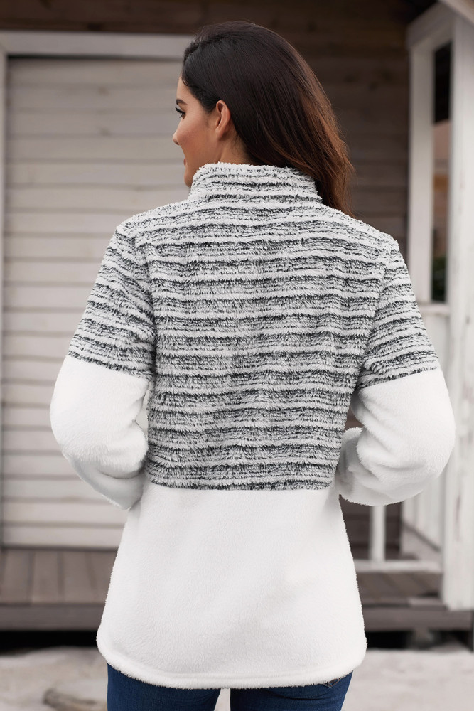 Charcoal Fuzzy Striped Furry Sweatshirt