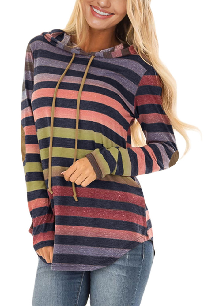 Multicolor Striped Drawstring Hoodie