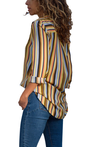 Yellow Multicolor Striped Long Sleeve Button Down Shirt