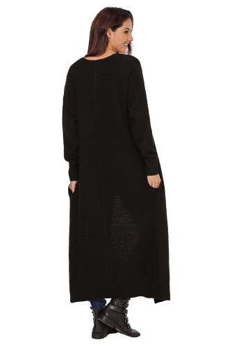 Black Open Front Knit Long Cardigan