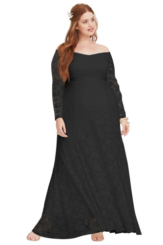 Special Occasion Plus Size Black Lace Gown