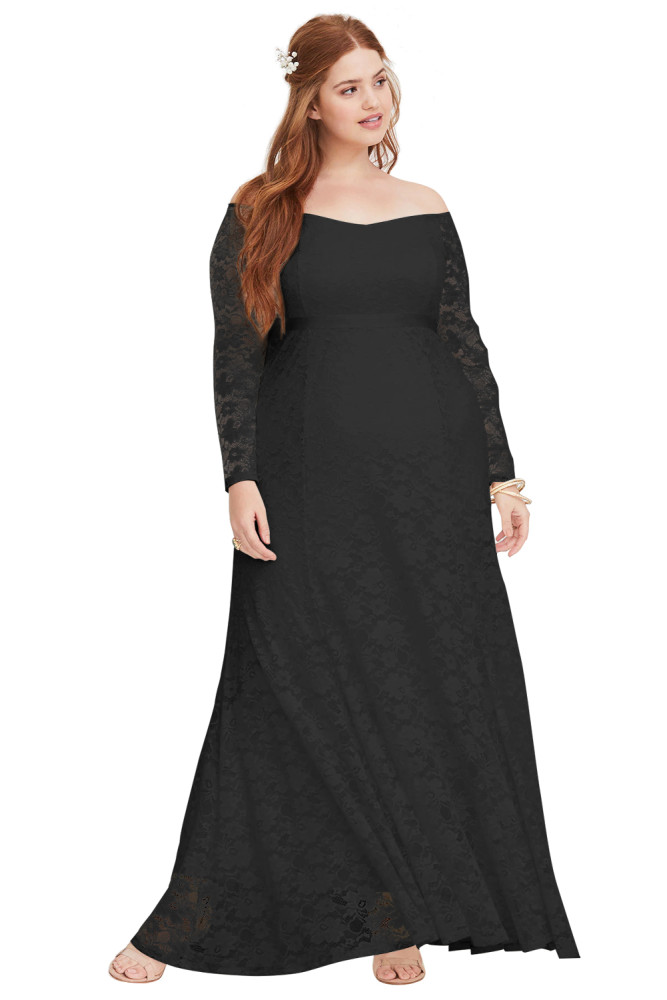 Special Occasion Plus Size Black Lace Gown