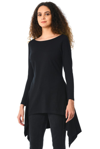 Black Long Sleeve Asymmetric Hem Top