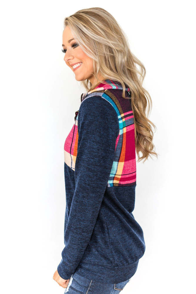 Multicolor Buffalo Plaid Half Zip Up Sweatshirt