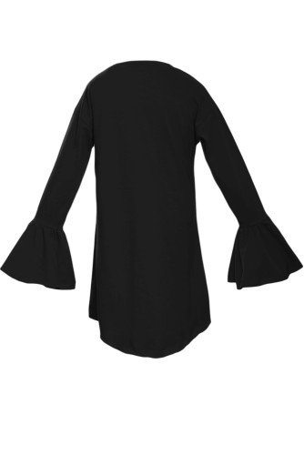 Black Flared Long Sleeve Shirttail Baby Girl Dress