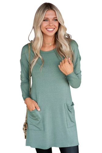 Sage Green Button Back Long Sleeve Tunic Top