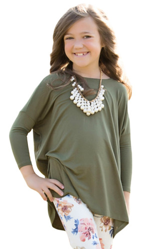 Olive Green Soft Cotton Long Sleeve Girl Top