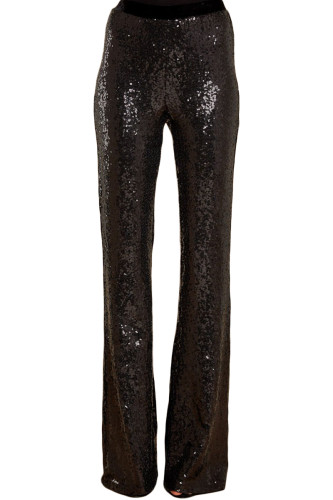 Black Eye-catching Sequin Wide Leg Pants