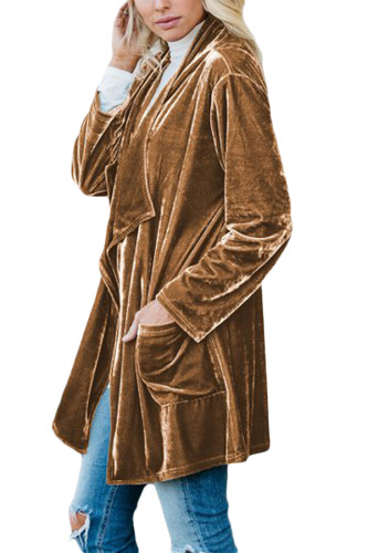 Bronzing Draped Open Front Velvet Jacket